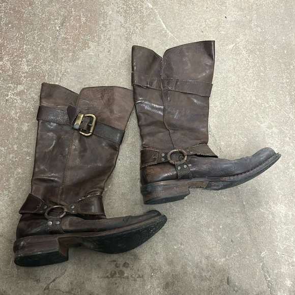 Shoes - Brown harness leather moto boots
